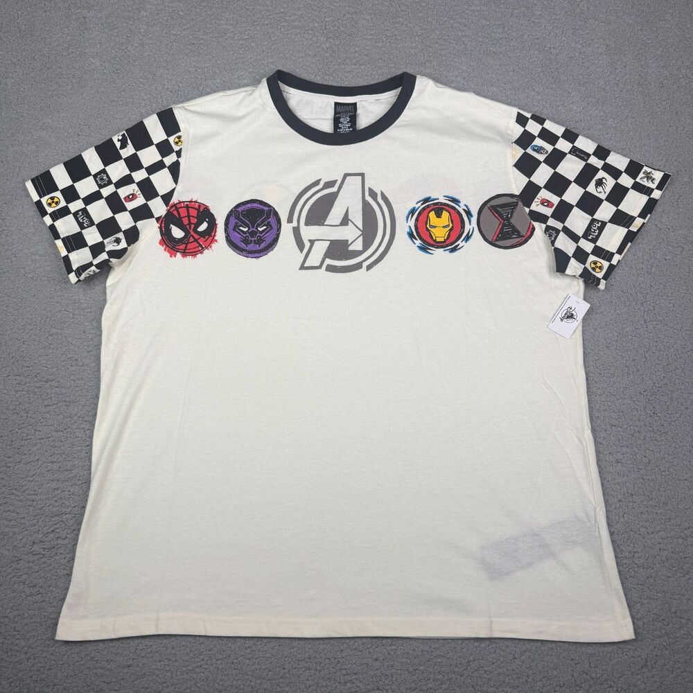 Marvel Avengers Shirt Mens XL Checkered Sleeve Graphic Disney Character Tee NWT